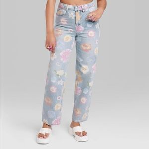 NWOT Target Wild Fable 00 Floral Flower 90s High-Waisted Relaxed Straight Jeans
